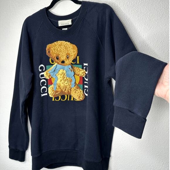 Gucci Navy Black with Tan 3D Teddy Bear & Bow Sweater Sweatshirt L - Picture 1 of 11